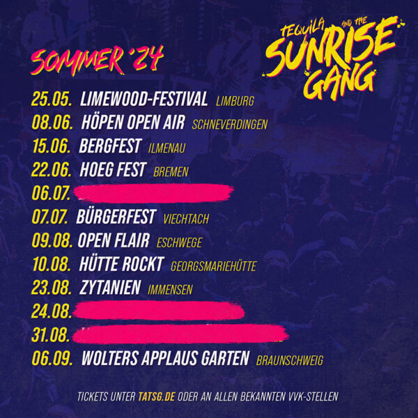 Tequila and the Sunrise Gang Sommer 2024 Festivals Tour Live